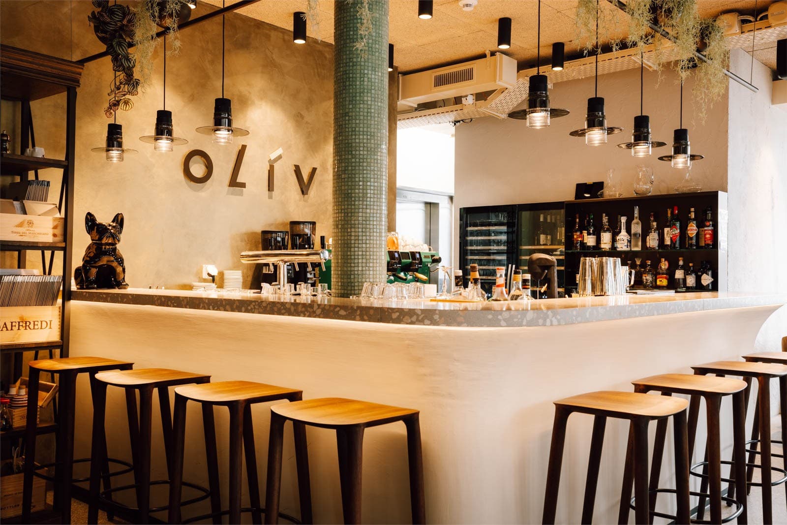 Olive restaurant — elegant interior with paper lanterns